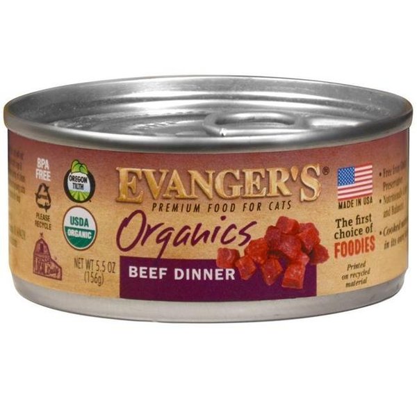 Evangers Pet Food Evangers Pet Food 884170 5.5 oz Organics Beef Dinner for Cats - Pack of 24 884170